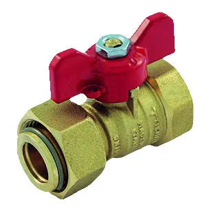 Tiemme - Valvola Acqua Diritta Femmina 3/4" Con Girello 3/4" E Farfalla Rossa