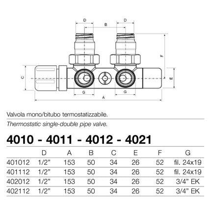 Arteclima - Valvola Mono-Bitubo da 1/2" Destra 24x19 Bianco-Cromo