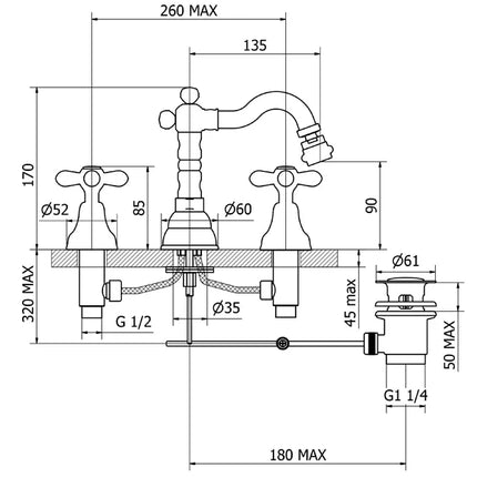 Teorema - Batteria Bidet Tre Fori Con Canna - Serie: Daisy - Colore: Cromato - Articolo: 70419110X4