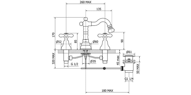 Teorema - Batteria Bidet Tre Fori Con Canna - Serie: Daisy - Colore: Cromato - Articolo: 70419110X4