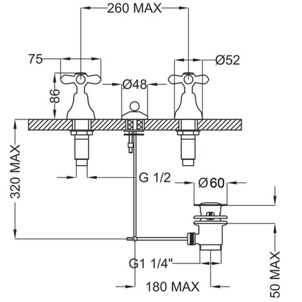 Teorema - Batteria Bidet Tre Fori Senza Canna - Serie: Daisy - Colore: Cromato - Articolo: 70408110X4
