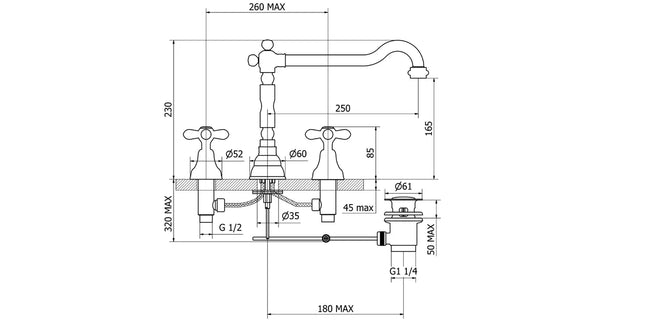 Teorema - Batteria Lavabo Tre Fori - Serie: Daisy - Colore: Bronzato - Articolo: 70315Gg0S4