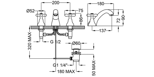 Teorema - Batteria Lavabo Tre Fori Con Canna Bassa - Serie: Daisy - Colore: Cromato - Articolo: 70312110X4