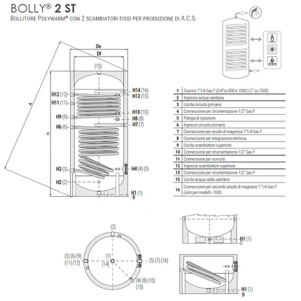 Cordivari - Bollitore verticale da 500 litri Bolly 2 ST WB con due scambiatori fissi per produzione A.C.S.