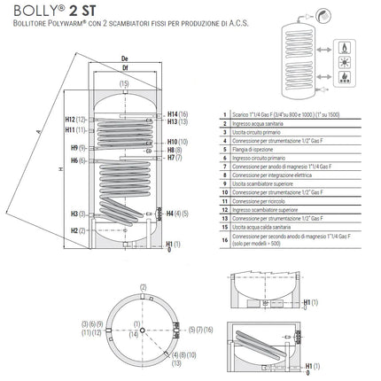 Cordivari - Bollitore verticale da 200 litri Bolly 2 ST WB con due scambiatori fissi per produzione A.C.S.