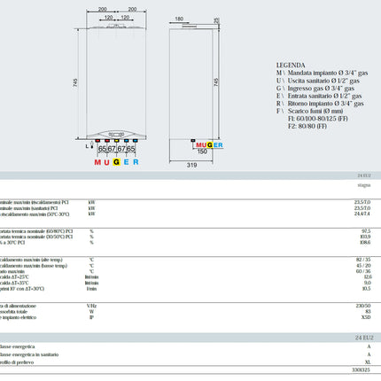 Ariston - Hs Premium Eu 30 Caldaia A Condensazione Per Interno/Esterno A Tiraggio Forzato 30 Kw Alimentazione Metano Con Kit Fumi (Caldaia E Kit Fumi) - Articolo: 3301326