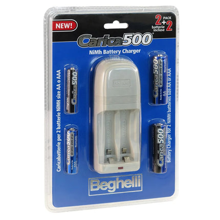Beghelli - Caricabatteria Carica 500 + 2 Pile Aa + 2 Pile Aaa