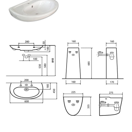 Roca - Colonna in ceramica Bianco - Serie: Fayans Set 1
