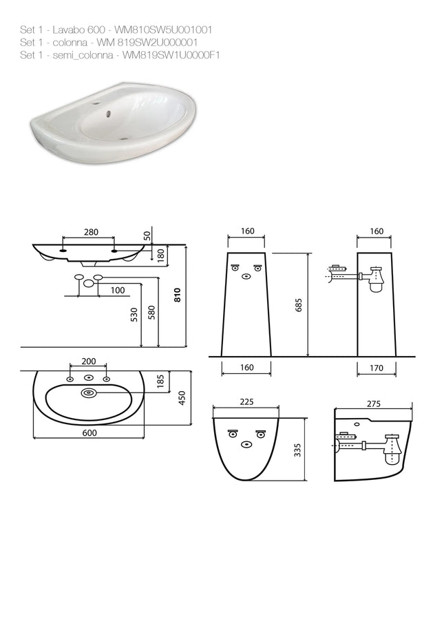Roca - Colonna in ceramica Bianco - Serie: Fayans Set 1
