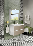 Savinidue - Cube Composizione Sospesa A 2 Cassetti Colore Rovere Grigio Da 100Cm (Compreso Lavabo - Lampada - Specchiera)