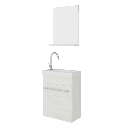 Savinidue - Mobile Da Bagno Sospeso 42 Cm Con Lavabo In Ceramica E Specchiera Con Mensola (Miscelatore Lavabo Escluso)