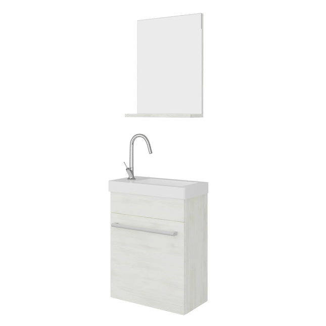 Savinidue - Mobile Da Bagno Sospeso 42 Cm Con Lavabo In Ceramica E Specchiera Con Mensola (Miscelatore Lavabo Escluso)