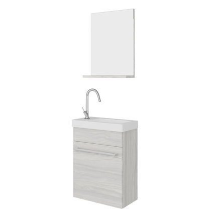 Savinidue - Mobile Da Bagno Sospeso 42 Cm Con Lavabo In Ceramica E Specchiera Con Mensola (Miscelatore Lavabo Escluso) - Colore: Rovere Grigio