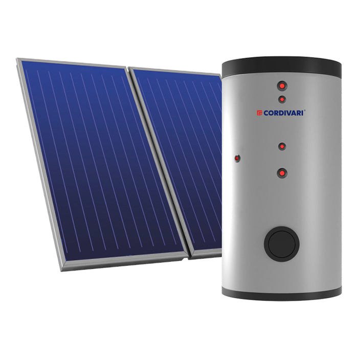 Cordivari - Sistema termico solare a circolazione forzata per produzione di acqua calda sanitaria installazione a tetto piano con bollitore da 300 litri