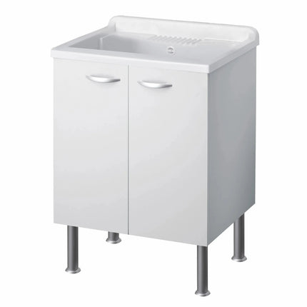 CR - Lavatoio in vetroresina completo di mobile in legno bilaminato a due ante 60x50 cm