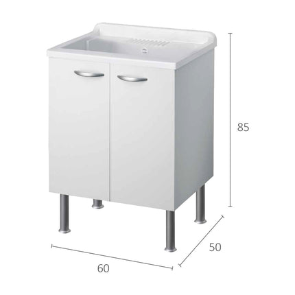 CR - Lavatoio in vetroresina completo di mobile in legno bilaminato a due ante 60x50 cm