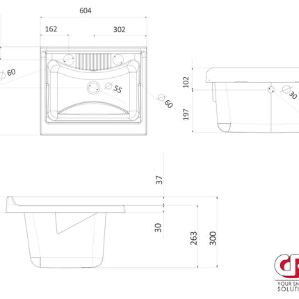CR - Lavatoio in vetroresina completo di mobile in legno bilaminato a due ante 60x50 cm