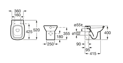Roca - Vaso Filo Parete Porcellana Bianco - Serie: Debba (Senza Coprivaso)