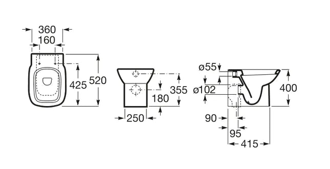 Roca - Vaso Filo Parete Porcellana Bianco - Serie: Debba (Senza Coprivaso)