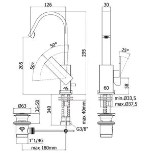 Paffoni - Miscelatore Lavabo Cromato Con Canna Orientabile E Scarico Automatico 11/4" - Serie: Elle