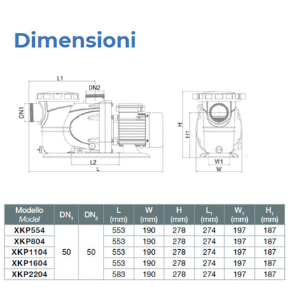 Elettropompa Per Piscina Xkp300-2 Da 0,5 Hp Monofase