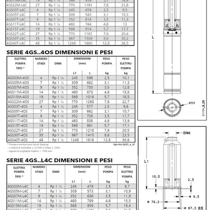 Lowara - Elettropompa Sommersa 1 HP 220V in acciaio inox per pozzo uscita 1"1/4 - 4 m³/h - Modello: 4GS