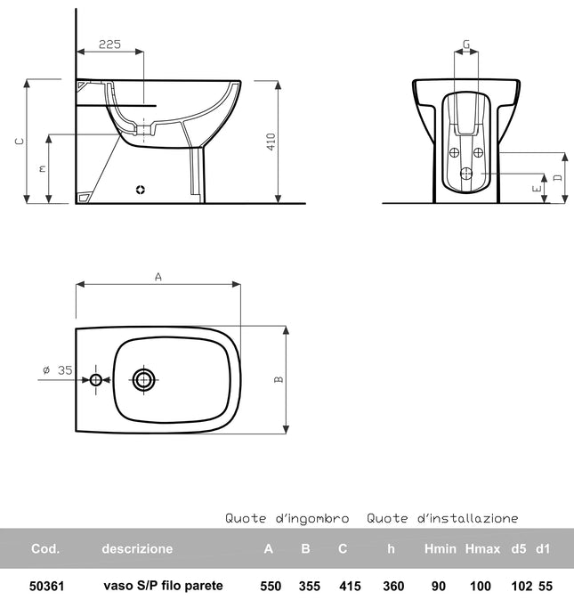 Geberit/Pozzi-Ginori - Bidet Filo Parete Porcellana Bianco - Serie: Fantasia 2