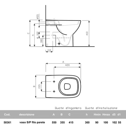 Geberit/Pozzi-Ginori - Vaso Filo Parete Porcellana Bianco - Serie: Fantasia 2 (Senza Coprivaso)