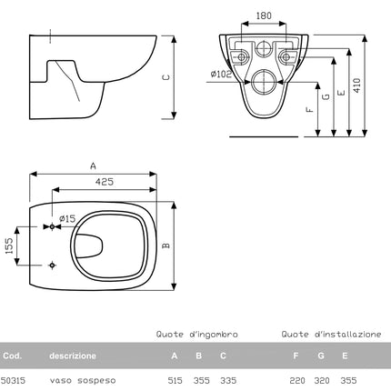 Geberit/Pozzi-Ginori - Vaso Sospeso Porcellana Bianco - Serie: Fantasia 2