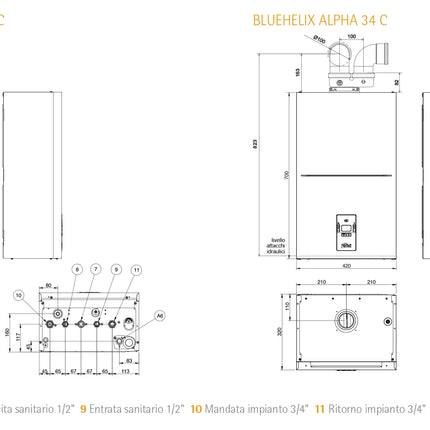 Ferroli - Bluehelix Alpha 28C Caldaia A Condensazione Metano Con Kit Fumi - Articolo: 0Tpf4Awa