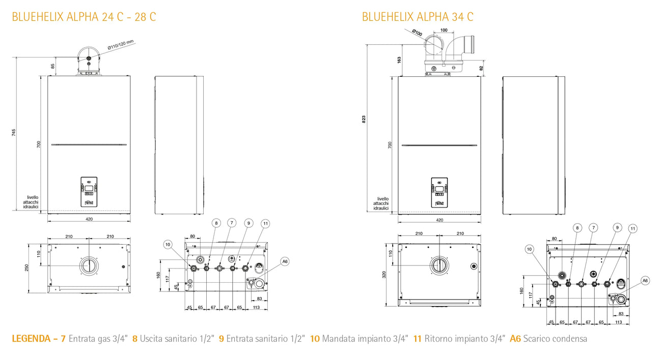 Ferroli - Bluehelix Alpha 34C Caldaia A Condensazione Metano Con Kit Fumi - Articolo: 0Tpf7Awa