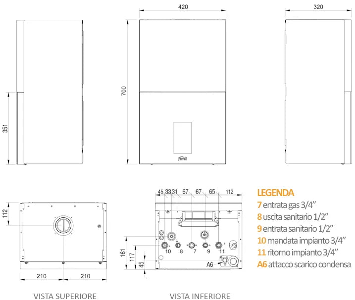 Ferroli - Bluehelix Maxima 28C Caldaia Murale A Condensazione Metano/Gpl Con Kit Fumi Classe A