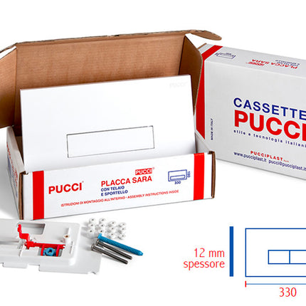 Pucciplast - Placca Sara 330x180 mm spessore 12 mm Con Telaio + Sportello - Colore: Bianco