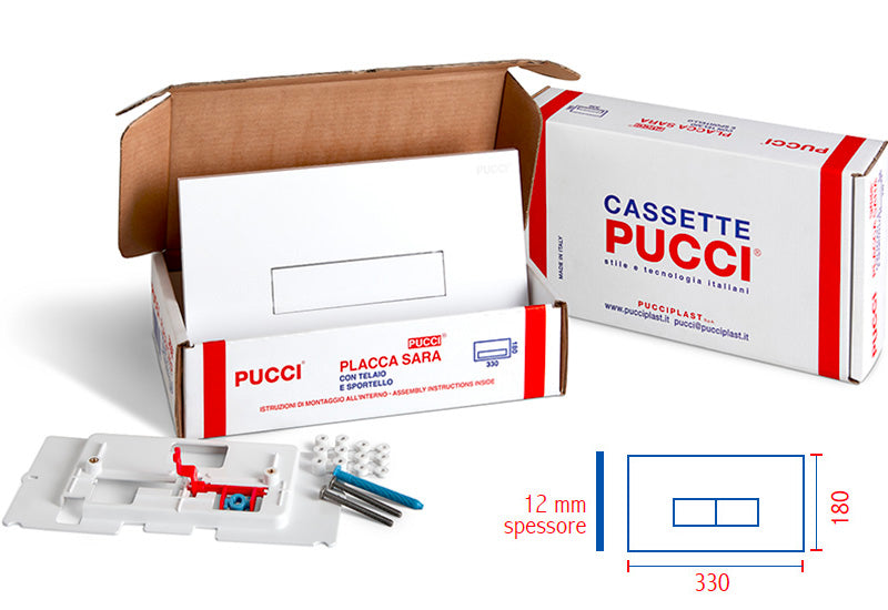 Pucciplast - Placca Sara 330x180 mm spessore 12 mm Con Telaio + Sportello - Colore: Bianco