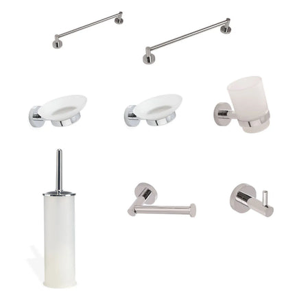 Set Accessori Bagno 8 Pezzi Cromo - Serie: Rondo