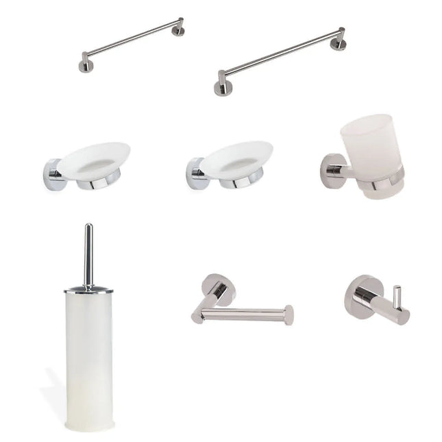 Set Accessori Bagno 8 Pezzi Cromo - Serie: Rondo