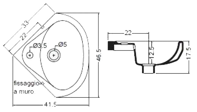 Lavabo Ad Angolo 34X34 In Porcellana