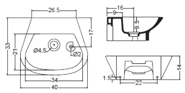 Lavabo Beverino 40 Cm In Porcellana