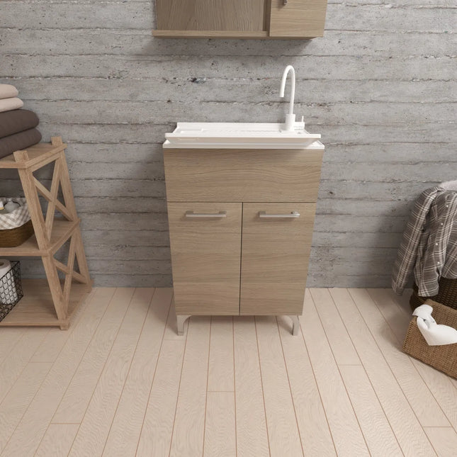 Savinidue - Lavatoio In Resina Con Mobile In Legno L.50 X P.50 - Colore: Rovere Fumo