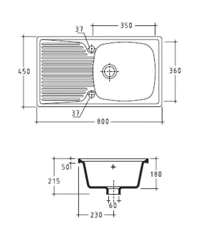 Lavello Cucina In Ceramica Reversibile 80x45 Cm Una Vasca Con Gocciolatoio