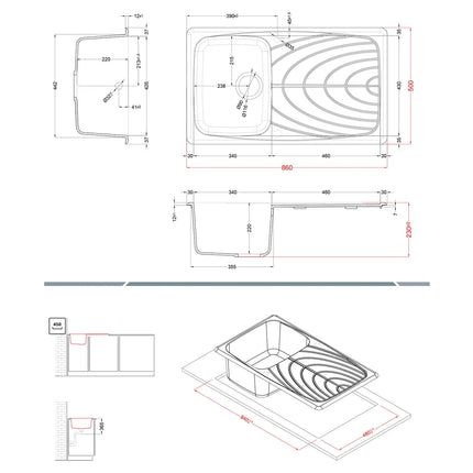 Elleci - Lavello Cucina Reversibile In Vetroresina Granitek Da Incasso 86X50 Cm A 1 Vasca Con Gocciolatoio Colore Avena - Serie Master 400 - Codice: Lgm40051