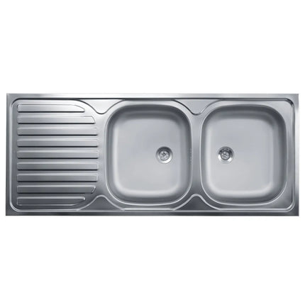 Lavello Cucina In Acciaio Inox Ad Appoggio Da 120 Cm Con Bordino Posteriore 2 Vasche A Destra Con Gocciolatoio A Sinistra