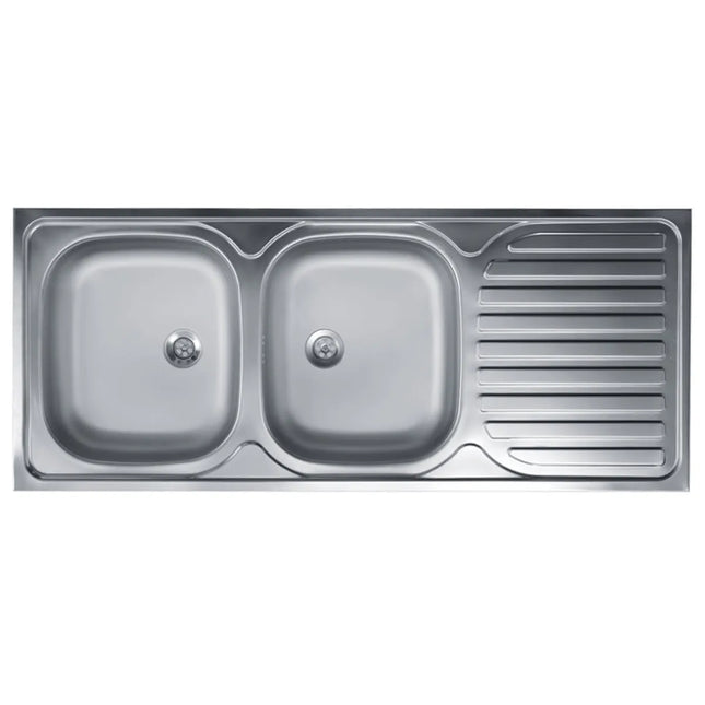 Lavello Cucina In Acciaio Inox Ad Appoggio Da 120 Cm Con Bordino Posteriore 2 Vasche A Sinistra Con Gocciolatoio A Destra