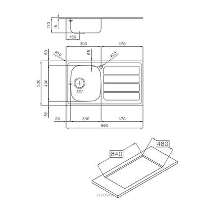 Foster - Lavello Cucina In Acciaio Inox Ad Incasso S1000 86 Cm 1 Vasca A Sinistra