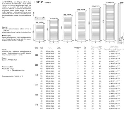 Cordivari - Lisa25 Radiatore Scaldasalviette H1600X500 Interasse 450 Mm - Colore: Cromo