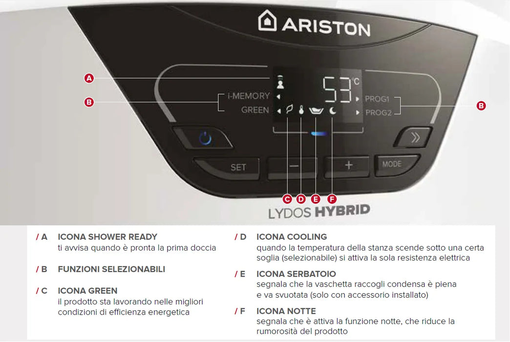 Ariston - Lydos Hybrid 100 Eu Scaldabagno Elettrico Ad Accumulo Da 100 Litri Con Tecnologia Ibrida Installazione A Parete Classe A