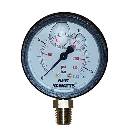 Manometro Ø63 Con Attacco Radiale 1/4" 0-16 Bar Ad Olio Con Corpo In Abs