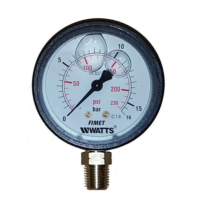 Manometro Ø63 Con Attacco Radiale 1/4" 0-16 Bar Ad Olio Con Corpo In Abs