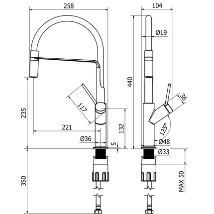 Teorema - Miscelatore Lavello Con Tubo Siliconico E Doccetta Estraibile - Colore: Total Black