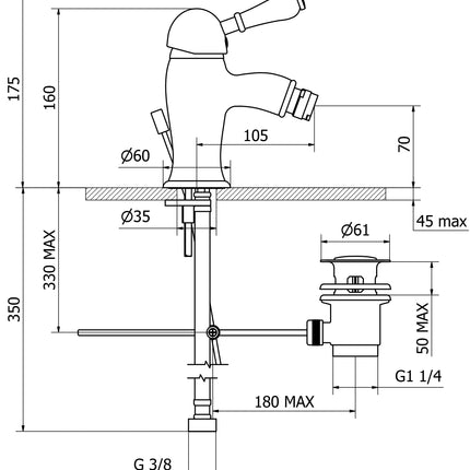 Teorema - Miscelatore Bidet Con Saltello Cromato E Maniglia Di Porcellana - Serie: Dune - Colore: Cromato